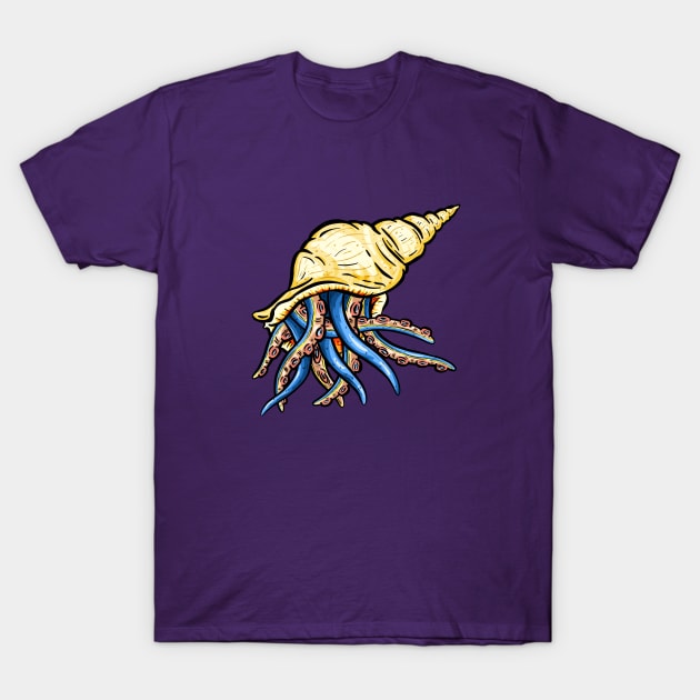Octopus Tentacles in A Conch Seashell Illustration T-Shirt by Squeeb Creative